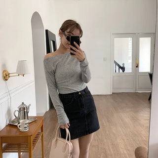 denim mini skirt