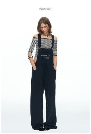 [NECY] Graphic Heart Ribbon Overalls