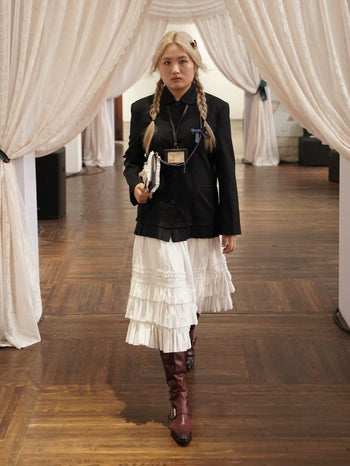 [Moromoro2] Doll Collar Pleated Hem  Blazer