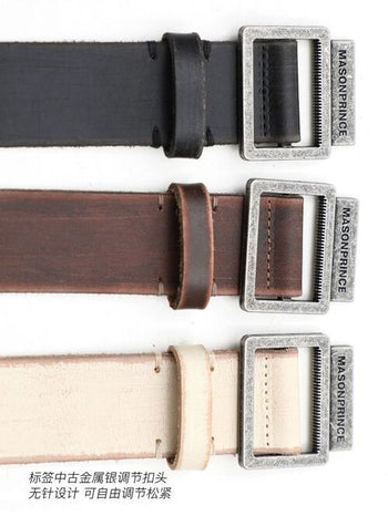 [MASONPRINCE] Needle-Free Metal Buckle Leather Belt