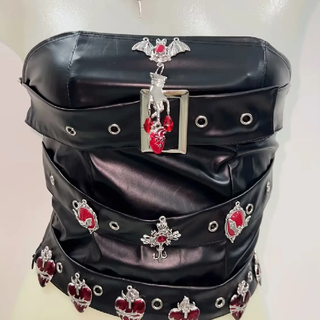 PU leather buckle bat applique tube top
