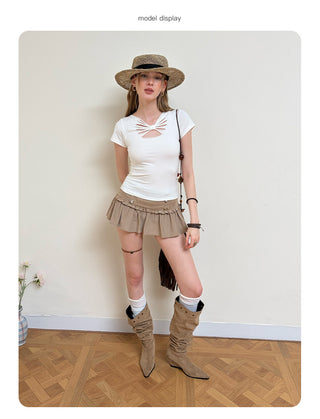 [NECY] Velvet Corduroy Double Breasted Miniskirt