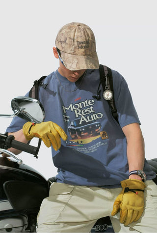 [Monterest] Washed Cotton Racing Print T-Shirt