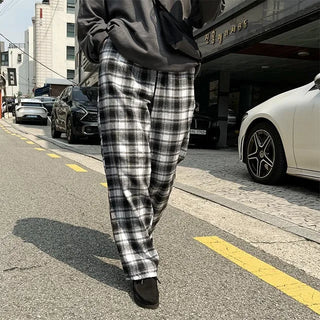 Checked wide easy pants