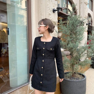 Square neck tweed mini dress