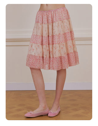 [NECY] Romance Floral Patchwork Midi Skirt