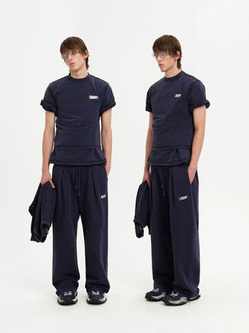 [MASONPRINCE] Cotton Pleated Wide Leg Sweatpants