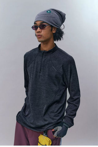 [Monterest] 3A Antibacterial Grid Fleece Half-Zip Tee