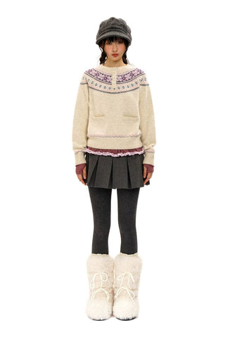 [Moromoro2] Pearl Snowflake Fair Isle Knit  Sweater