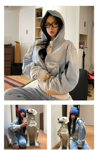 [NOTAWEAR] Sand Washed Cropped Hooded  Jacket