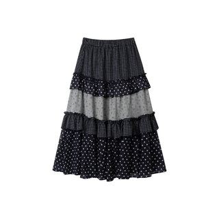 [NECY] Floral Dot Patchwork Cake Skirt (2ver)