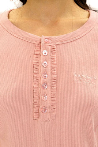 [Moromoro2] Soft Ribbed Lace Trim Long Sleeve  Top