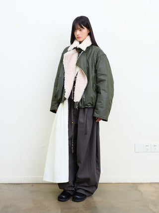 [NEVERSEEZ] Lapel Fleece Diagonal Zipper Jacket