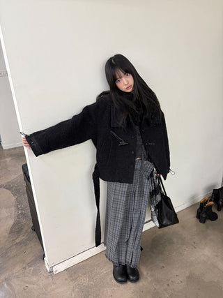 [NeverSeez] Pleated Plaid Skirt with Removable Waist Detail