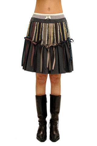 [Moromoro2] Lace Trim Plaid Patchwork Pleated  Skirt