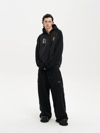 [MASONPRINCE] Washed Badge Embroidery Hoodie Set
