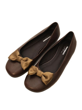 [Moromoro2] Satin Bow Leather Ballet Flats