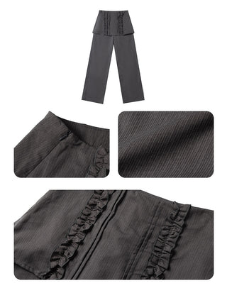 [NECY] Pin Stripe Ruffle Lace Skirt Pants