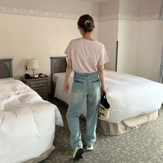 Washed light denim pants