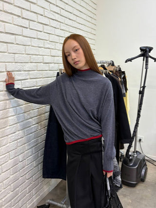 [NeverSeez] High-neck Color-block Knit Sweater