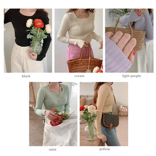 (5 colors) Ribbed Square Neck Knit Top