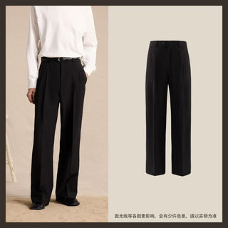 [CULTUM] Wool Blend Pleated Flare Trousers