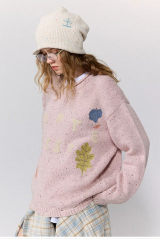 [Monterest] Distressed Crewneck Embroidered Sweater