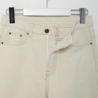 Brushed-back straight cotton pants