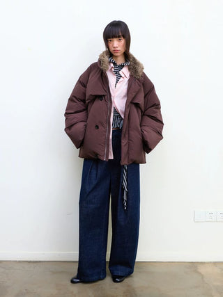 [NEVERSEEZ] Spliced Detachable Fur Collar Down Jacket