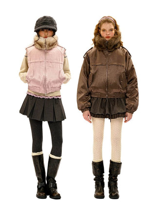 [Moromoro2] Fur Collar Aviator Vest &  Jacket