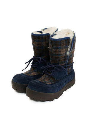 [Moromoro2] Plaid Fur-Lined Platform Snow  Boots