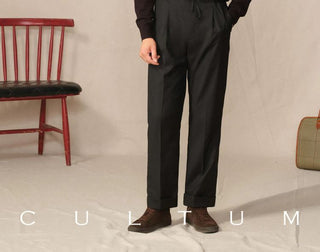 [CULTUM] Herringbone Drawstring Pleated Pants