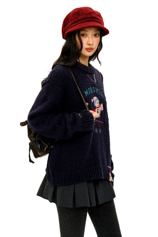 [Moromoro2] Snowman Contrast Stitch Knit  Sweater