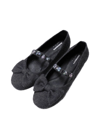 [Moromoro2] Flower Sequin Bow Wool Ballet  Flats