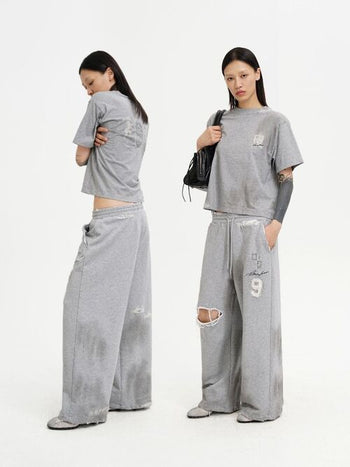 [MASONPRINCE] Distressed Patch Straight Leg Sweatpants