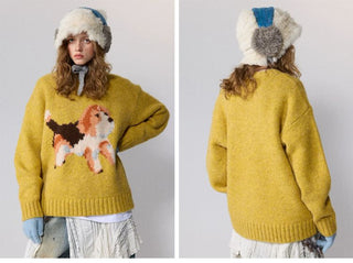 [Monterest] Relaxed Fit Dog Pattern Knit Sweater