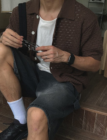 Punched short-sleeve cardigan (5 colors)