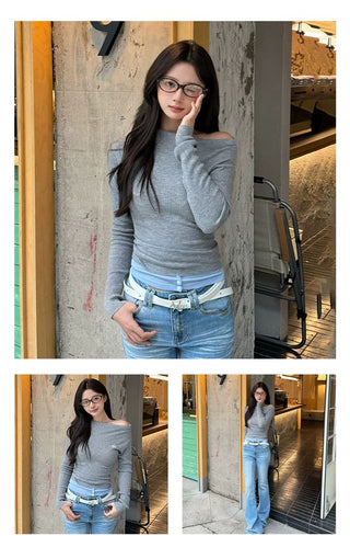 [NOTAWEAR] Wool Blend Asymmetric Layered Knit  Top