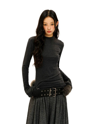 [Moromoro2] Lyocell Blend Crew Neck Long Sleeve  Tee