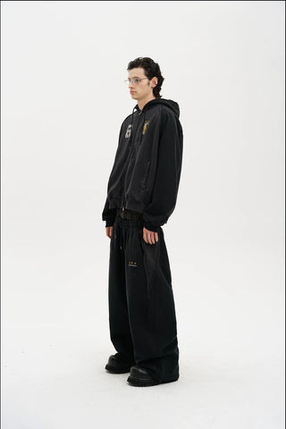 [MASONPRINCE] Washed Badge Embroidery Hoodie Set