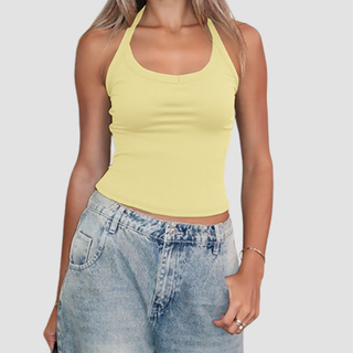 Halter backless u neck solid top