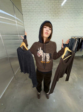 [NeverSeez] Pony Pattern Crew Neck Sweater