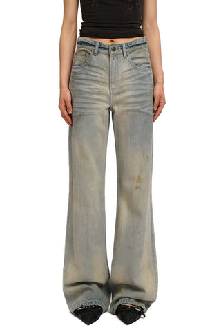 [Moromoro2] Washed Pleated Wide Leg Jeans