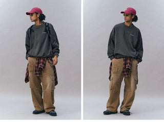 [Monterest] Fleece-Lined Logo Print Crewneck Sweatshirt