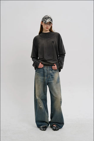 [MASONPRINCE] Distressed Wide Leg Jeans