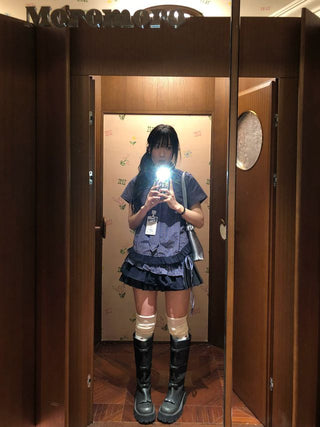 [moromoro2] Plaid Ruffle Hem Shirt