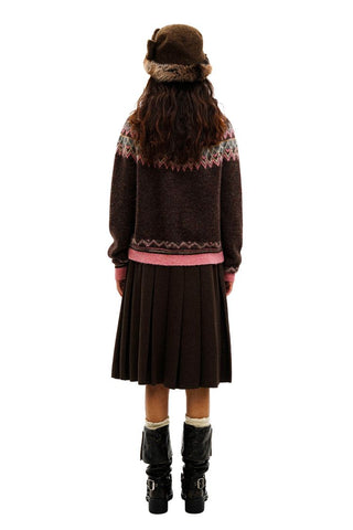 [Moromoro2] Fair Isle Bow Pocket Retro Collar  Cardigan
