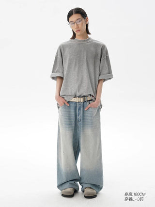 [MASONPRINCE] Distressed Double Collar Oversized Tee