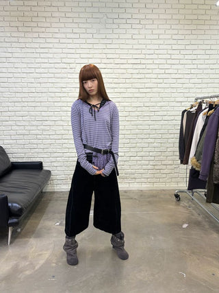 [NeverSeez] Striped Hooded Base Layer Knit Top