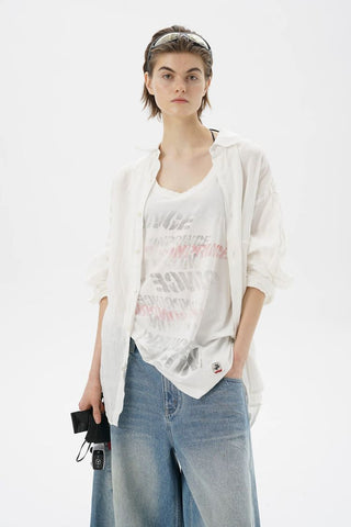 [MASONPRINCE] Breathable Linen Raw Edge Oversized Shirt